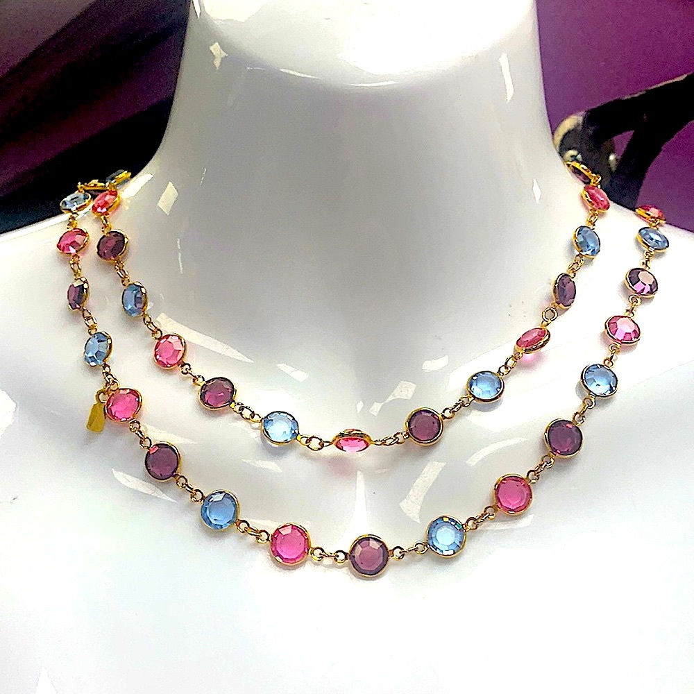 Vintage Swarovski Crystal Necklace 🦋 Swan Signed Hangtag 🦋 BEAUTIFUL PASTELS